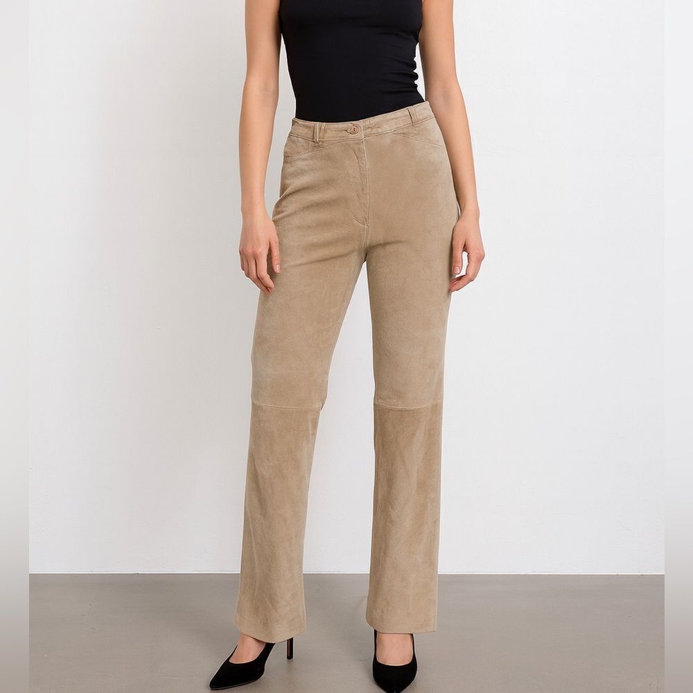 Yvonne Marie Suede Leather Pants Women’s Size 2 Beige Straight Leg Vintage